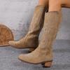 Fashion Women Embroidery Knight Boots Women Retro Square Toe PU Leather Knee High Boots Female Autumn Winter Western Cowboy Botas Mujer