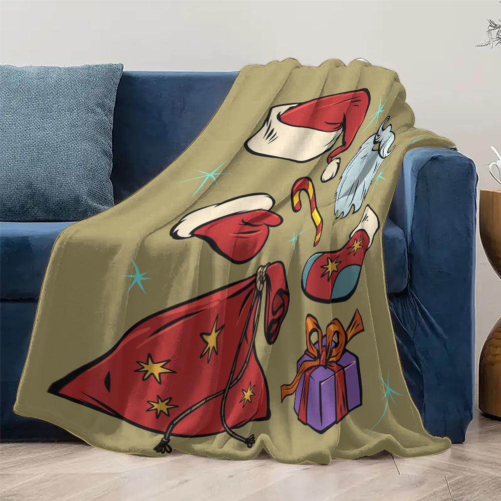 Fluffy Throw Blanket Cozy Sherpa Fleece Winter Warm Soft Decorative Home Bedding Gift Holiday Christmas Santa Claus Pattern