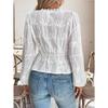 Women's Fashion Casual Spring Autumn Solid Color Print Long Sleeve V-Neck Blouses & Shirts
