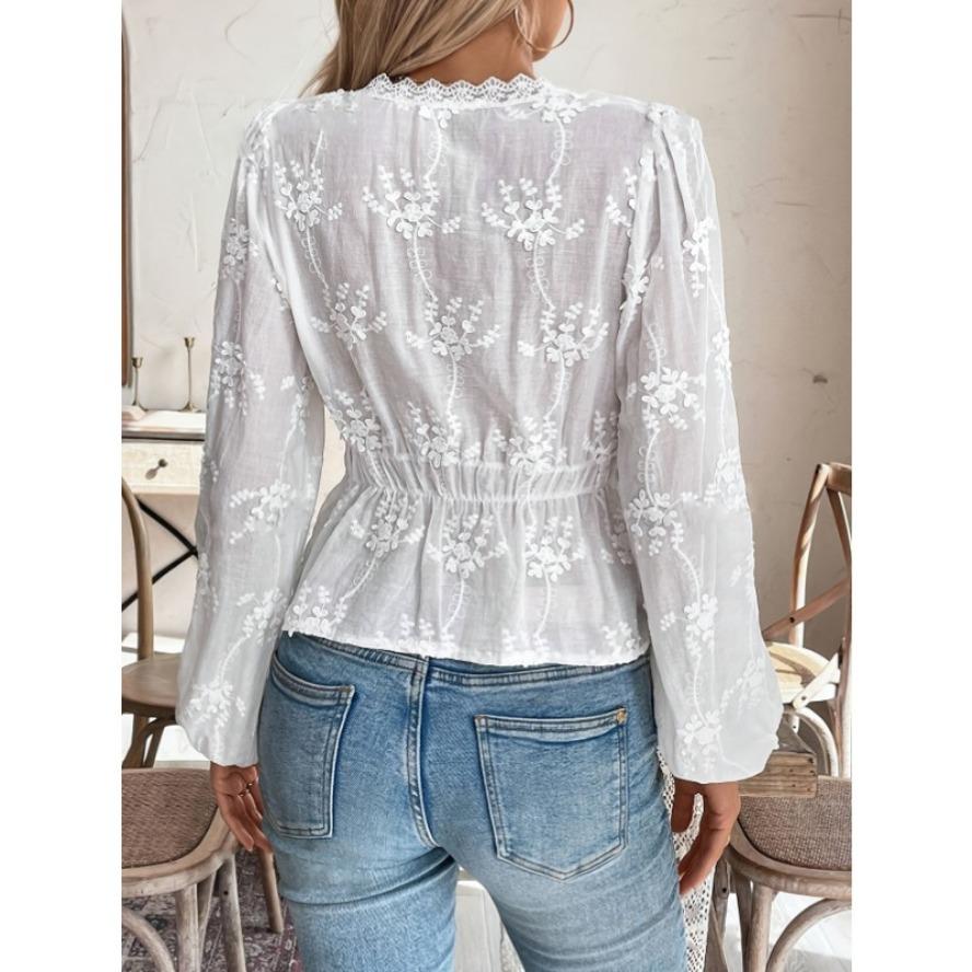 Women's Fashion Casual Spring Autumn Solid Color Print Long Sleeve V-Neck Blouses & Shirts