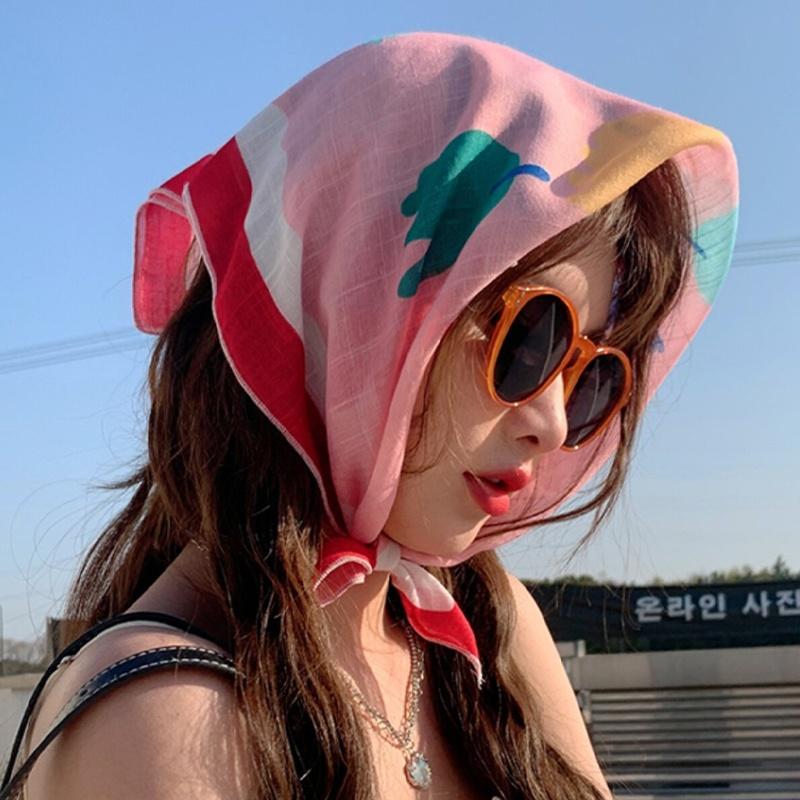 Women Flower Printed Headscarf Sun Protection French Pastoral Style Boho Lightweight Travel Picnic Outdoor Girls Scarf