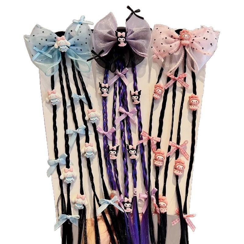 Children's Wig, Girl's Braided Ponytail Hair Tie, Girl's Bow Hair Accessory