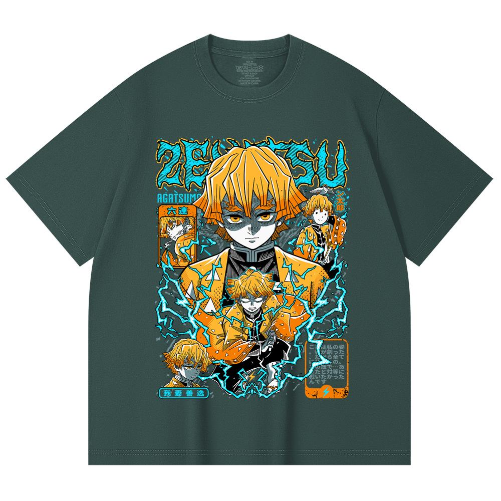 230 Gsm 100% Cotton Demon Slayer V100 Zenitsu Print Unisex Heavy Cotton T Shirt