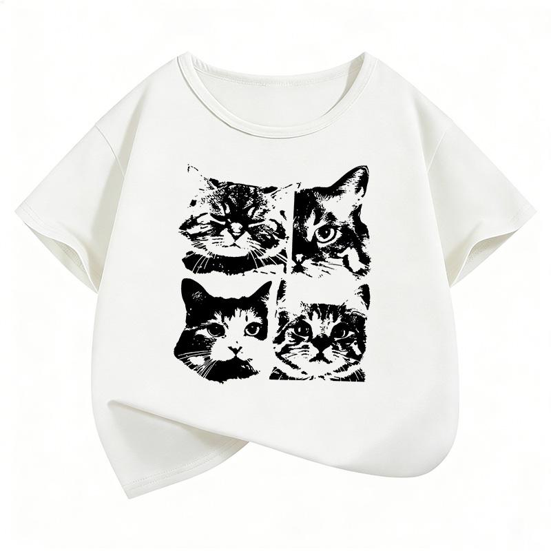 Gothic Vintage Cat Funny T Shirts Short Sleeve Kids Childrens Tshirt Boys Girls Summer Spring Casual Top Tee Shirt