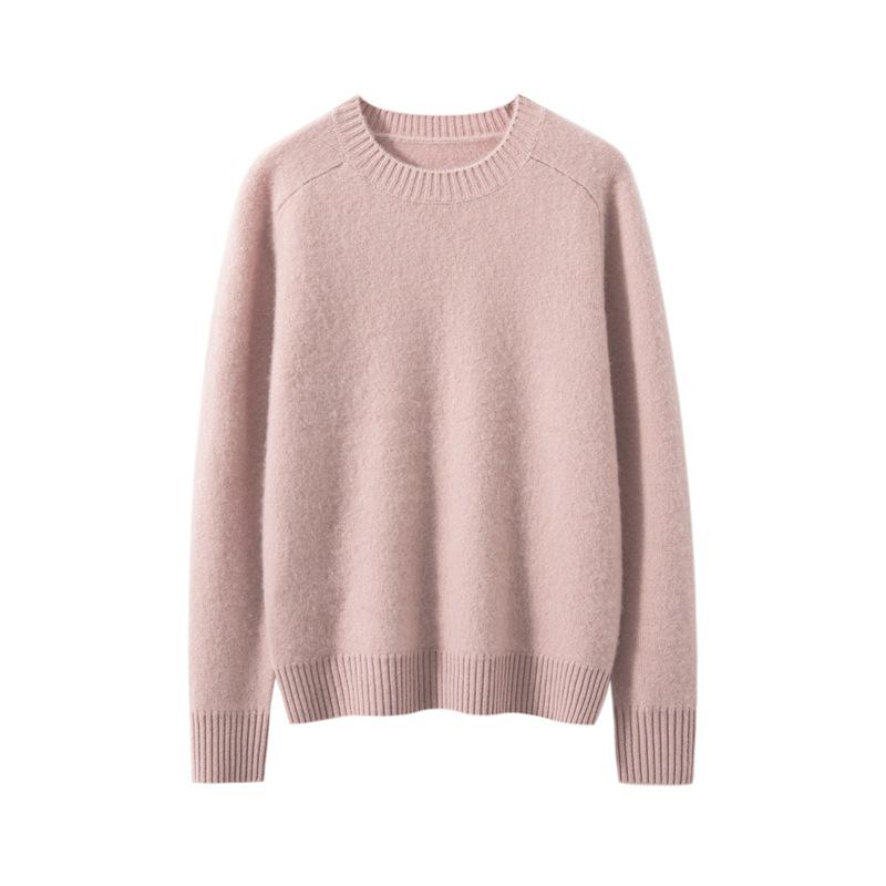 Maglione da Donna in Puro Cashmere Girocollo a Maglia Larga: Manica Lunga, Colore Unito, Strato Base Caldo.