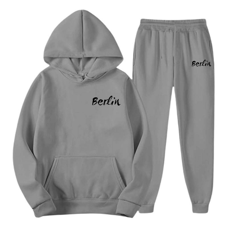 Mens Hooded Sweatshirt Set Loose Fit Printed Casual Tracksuit Fashion