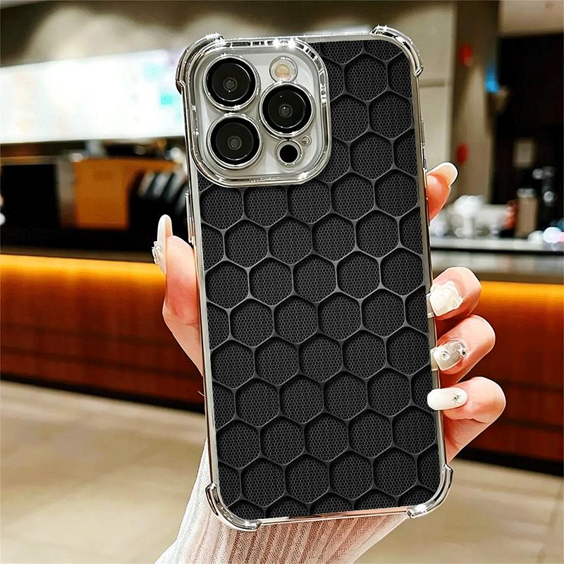 Carbon Fiber Cool Pattern Plating Phone Case For Iphone 16 17 Pro Max Air 16E 14 15 Plus 12 13 Mini Anti-Fall Airabag Cover