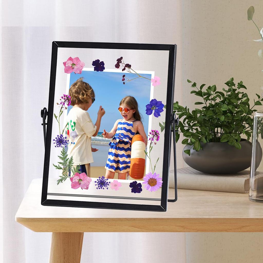 Modern Pressed Flower Frame With Metal Edges And Clear Glass Panel Tabletop Artwork Photo Frame Home Decoration