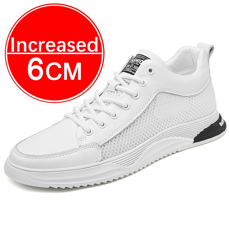 Genuine Leather Men Skataboard Shoes Elevator 6/8CM Height Increase Sports Hollow Breathable Sneakers Heightening Shoes