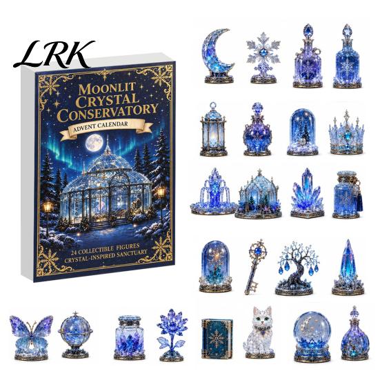 Desktop Micro Landscape Decor Fantasy Advent Calendar Box with 24 Mini Acrylic 2D Ornaments, Christmas Countdown Hanging Decorations Decoration, Moon