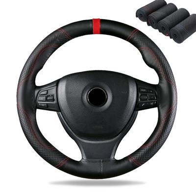 38cm Piele Naturală Top Husă Împletită Volan Auto Design Respirabil Embosare Antiderapantă Stilizare Auto Cu Ace Fir