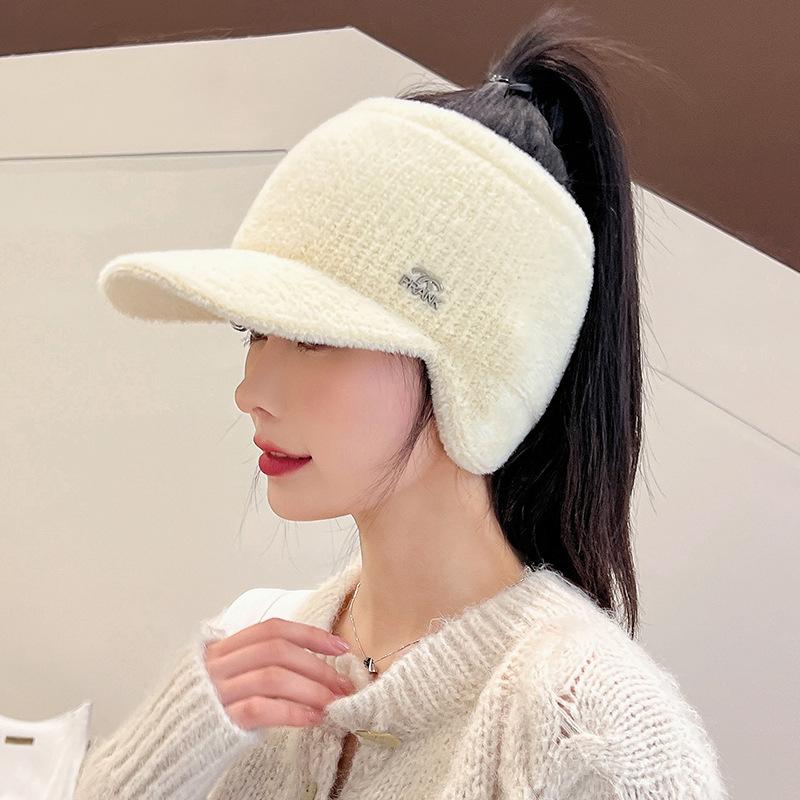 New Women Soft Winter Hat Faux Fur Warm Ponytail Cap Fashion Decorate Beanie Hat For Female Casual Earflap Knitted Hat