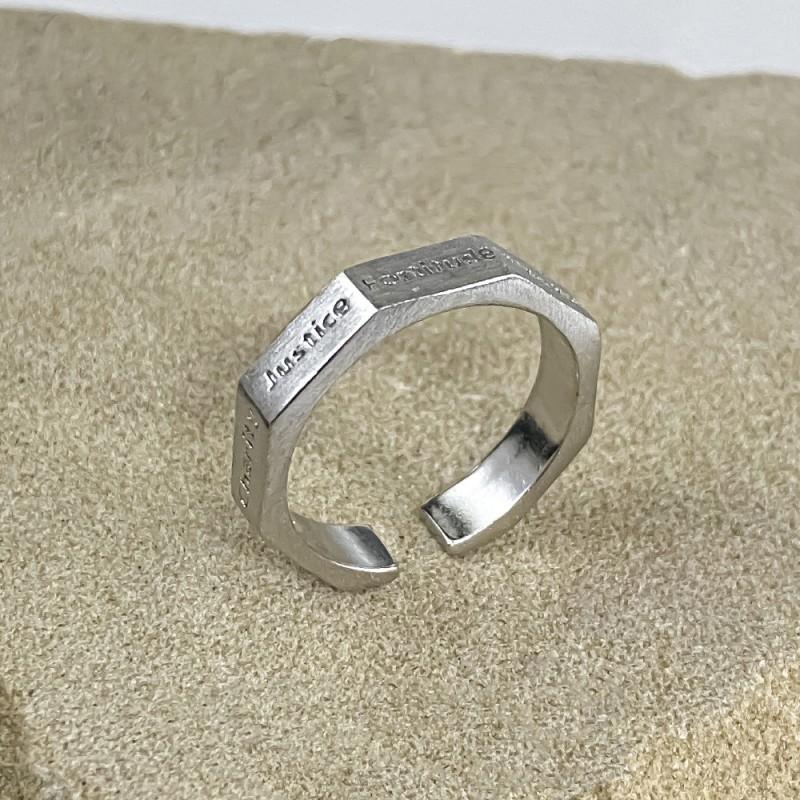 Adjustable Open Ring Men Women Vintage Geometric Finger With Seven Virtues Design Plated Copper Adjustable Open Band