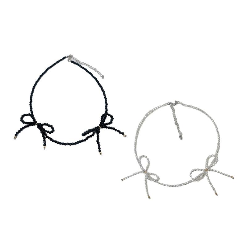 Elegant Bowknot Short Necklace Fashion Crystal Beaded Choker Necklace Simple Collar Necklace Clavicle Chain Jewelry