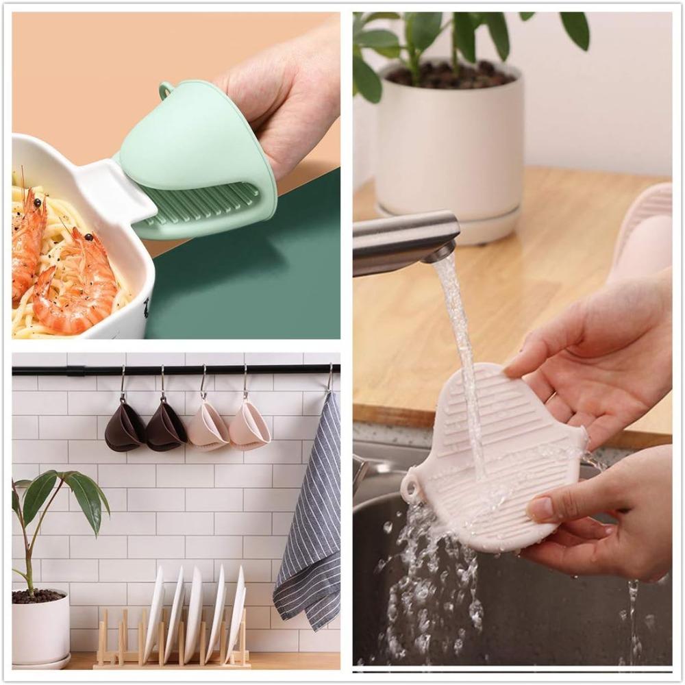 2 Pack Kitchen Gloves Oven Silicone Gloves Heat Resistant Anti-Scalding Non Slip Pot Clips BBQ Gloves Kitchen Cooking Baking