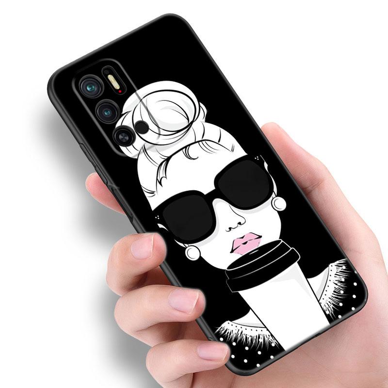 Girl Coffee Female Phone Case For Xiaomi Redmi Note 7 8 9 10 Lite 11 11E 11T 12 Pro 11S 4G 10T 5G 8T 9S 10S Soft TPU Black Cover