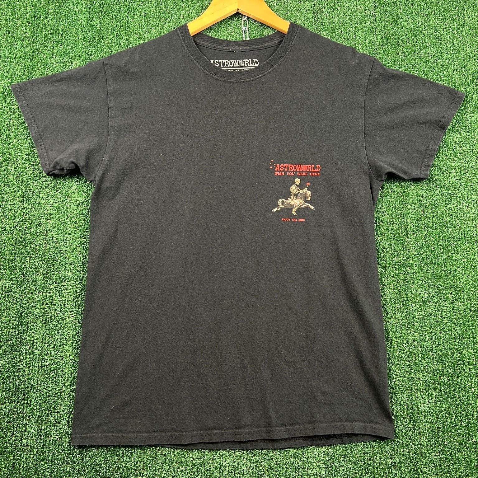 Astroworld T-Shirt Mens M Black Wish You Were Here Skeleton Horse Travis Scott Unisex T-Shirt M