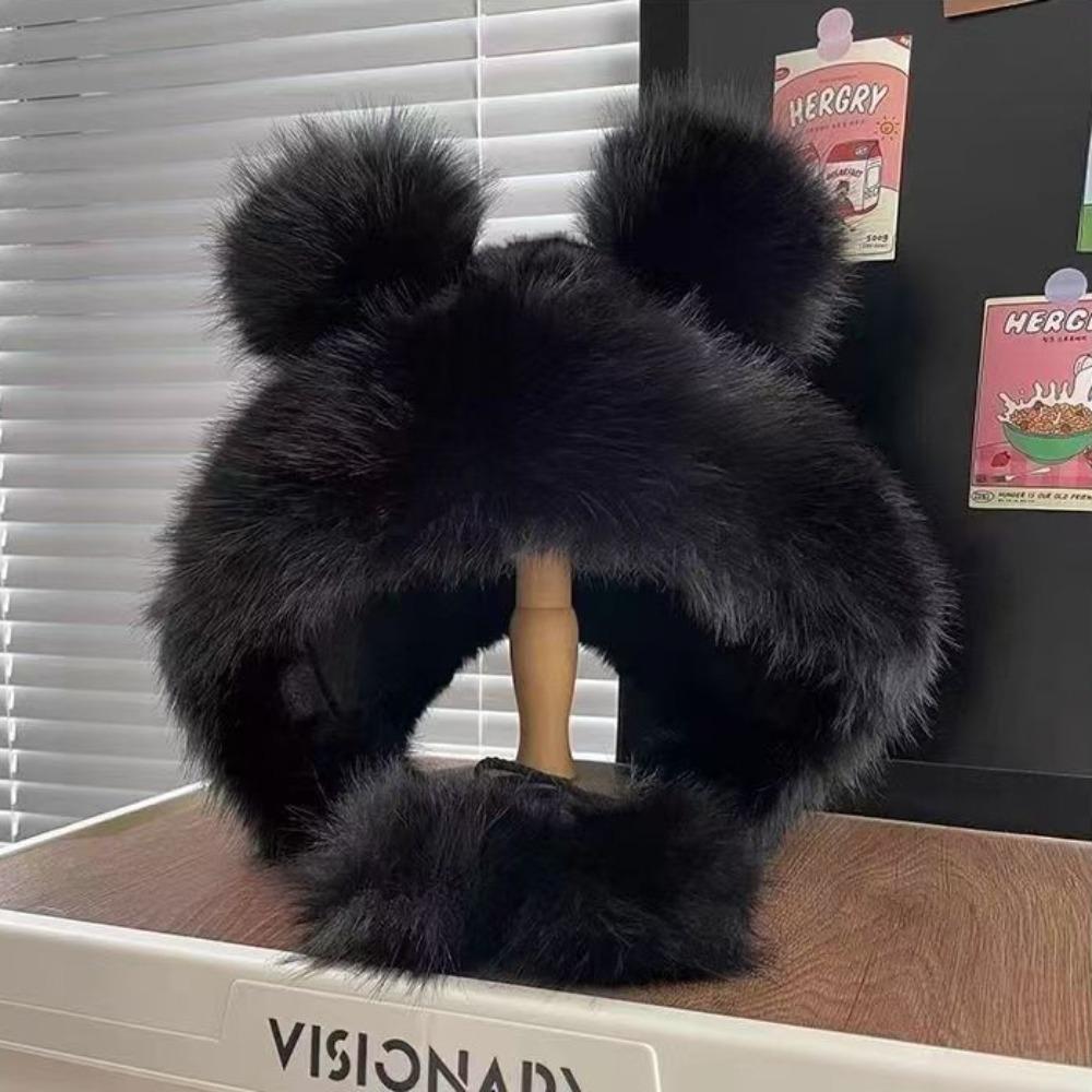 Wool Ear Protection Hat Warm Fluffy Bucket Hat Cute Winter Plush Hat  Women