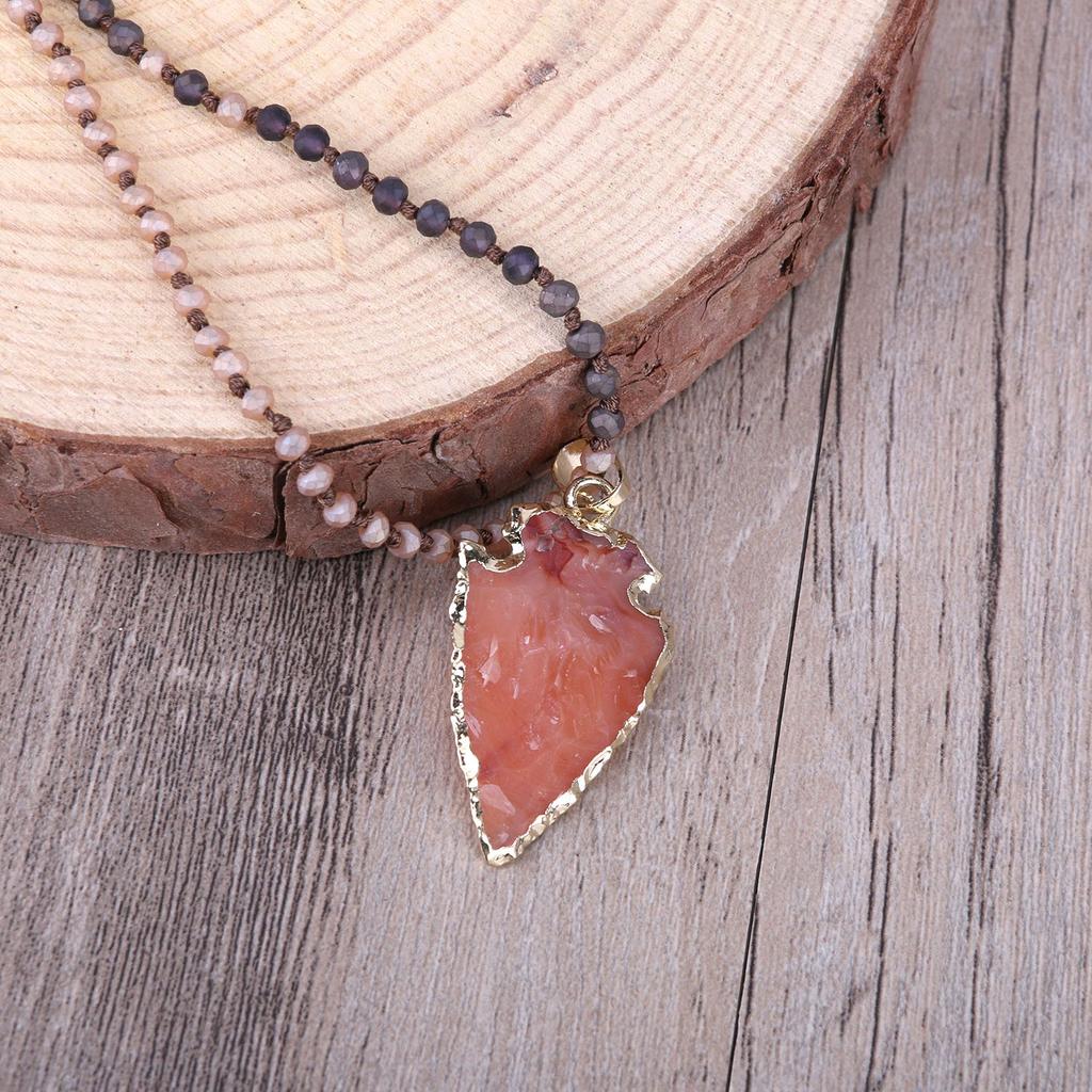 KELITCH Matte Agate Crystal Bead Necklace Gemstone Pendant Statement Long Necklace for Women (Pendant 2)
