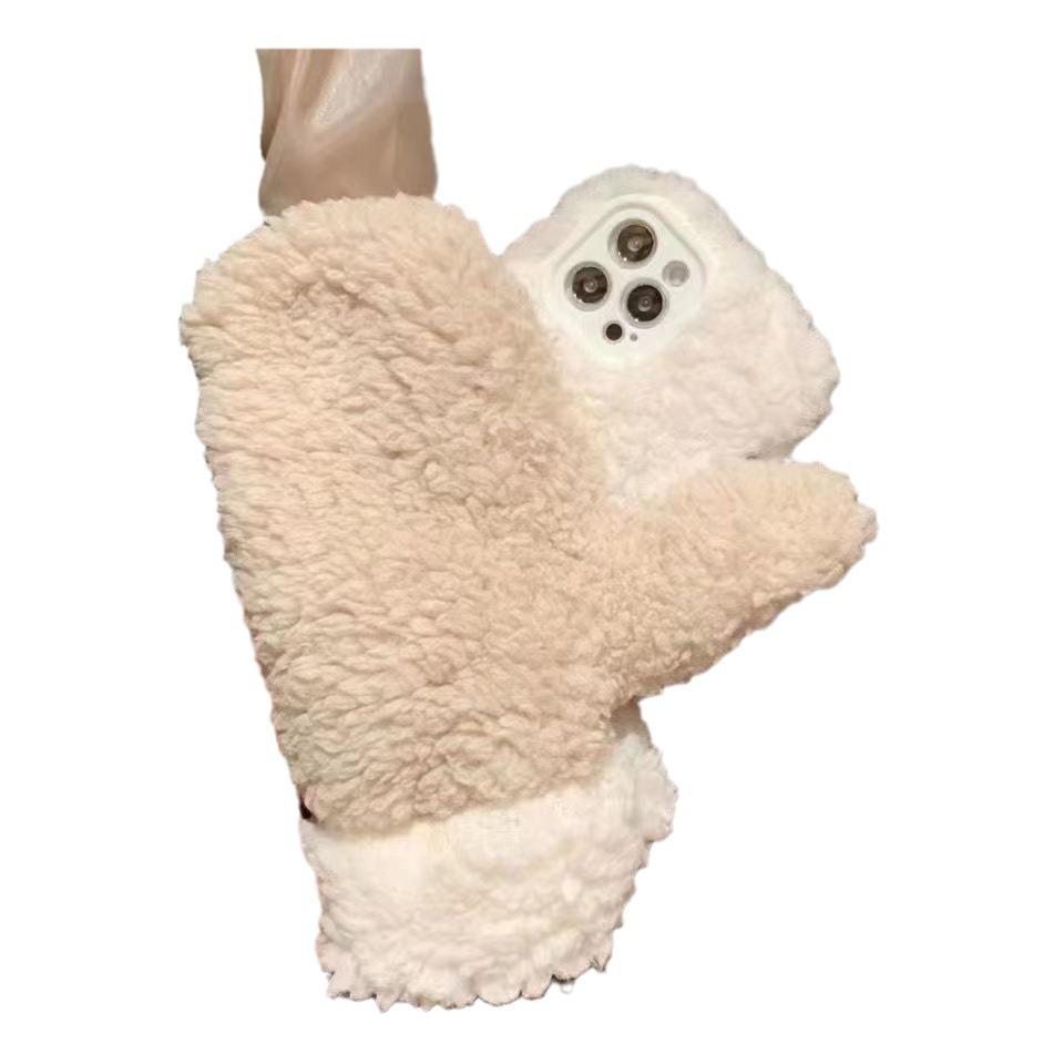 Autumn and Winter Plush Gloves for IPhone16promax for Apple 15 Mobile Phone Case 14plus Silicone 13 Men and Women Trendy