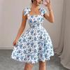 Sleeveless Square Neck Floral Print Dress with Shoulder Straps and A Line for Women Casual Wear