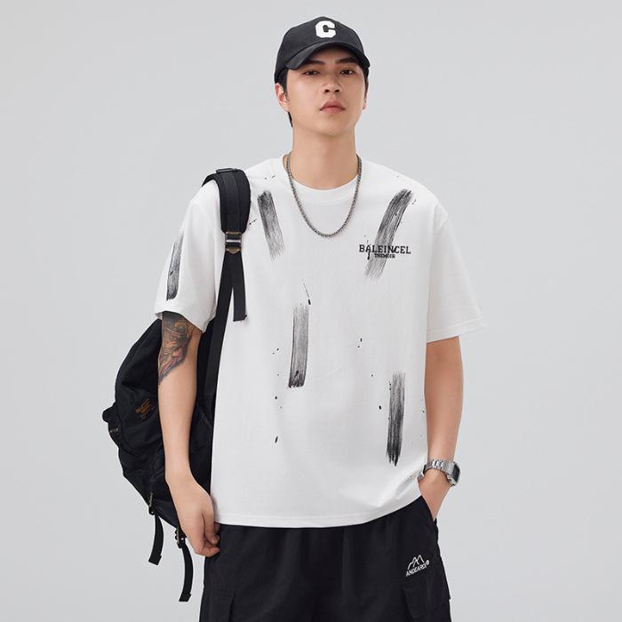 Men s 2026 Trendy Letter Print Short Sleeve Loose Casual T-shirt Large белый