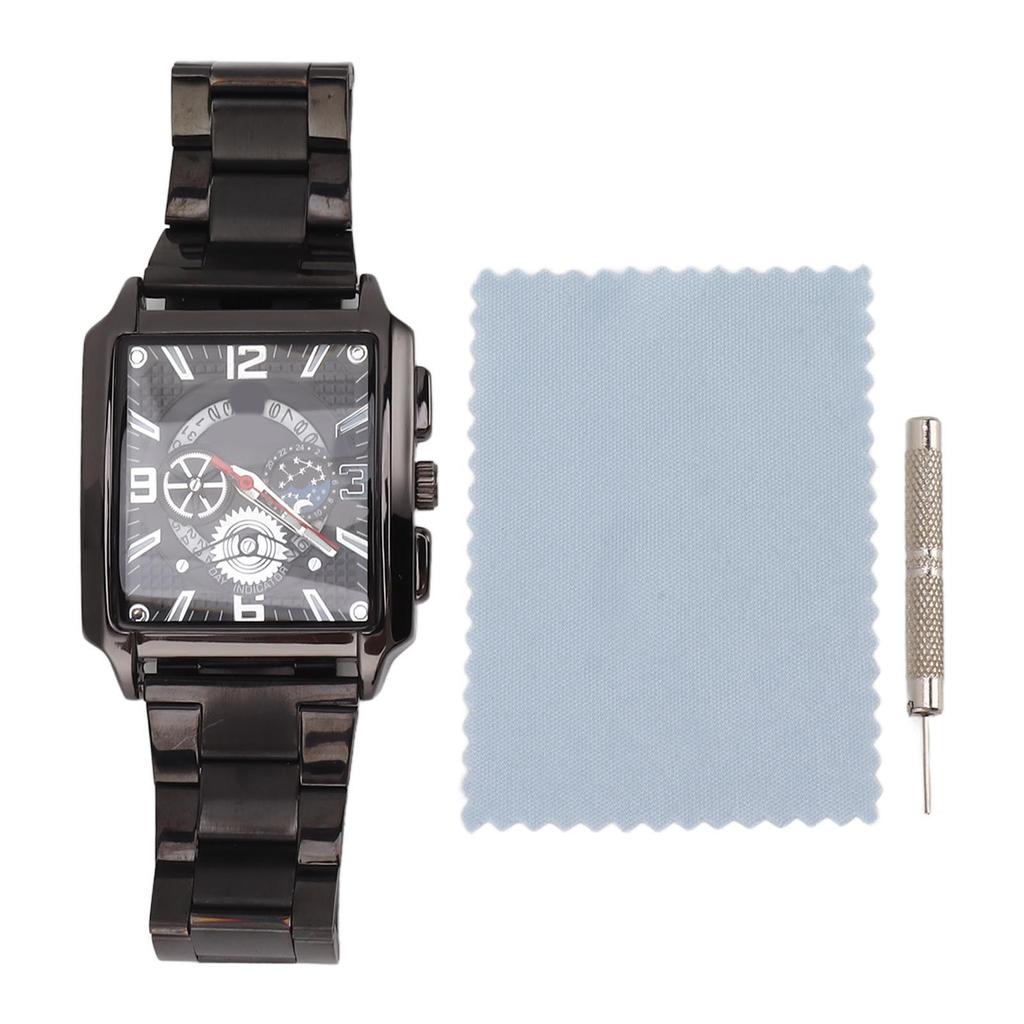 Men Quartz Watch Quadrate Shaped Accurate Time Calendar Stainless Steel Strap Watch for Daily Use