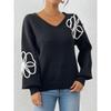 Women S V Neck Pullover Sweater With Flower Embroidery Casual Style