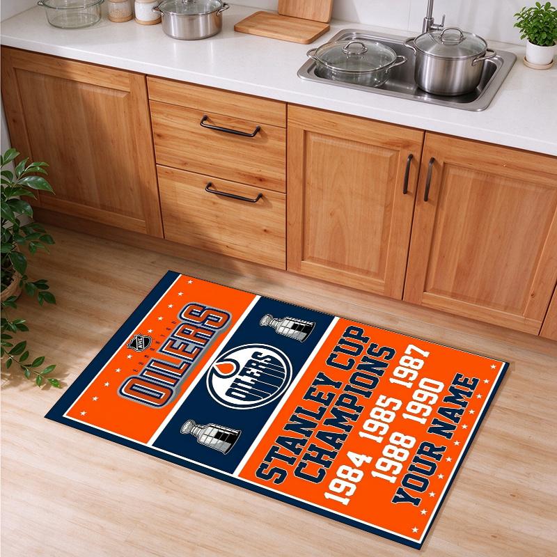 Edmonton Oilers Customizable name kitchen floor mat easy to clean and wipe down Suitable for kitchens living rooms and entryways—a perfec