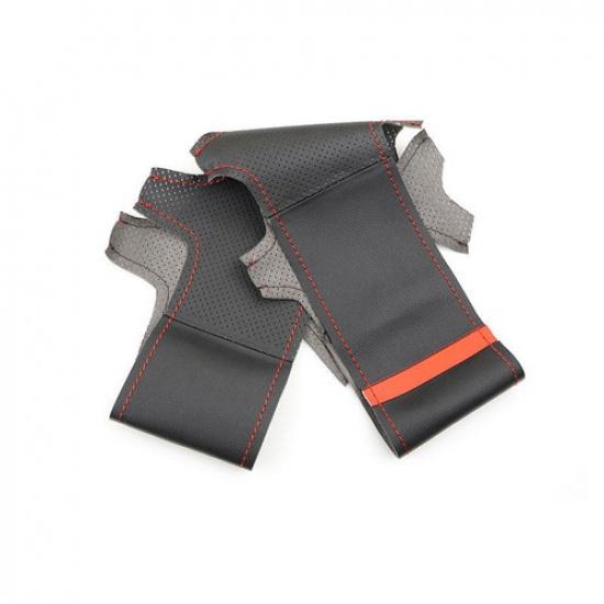 Black Leather Red Bar Steering Wheel Cover For Honda Fit Jazz City 09-13 ight