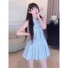 New Blue Plaid Sleeveless Dress Women's Clothing 2026 Summer Small Temperament Thin Pleated Short Skirt