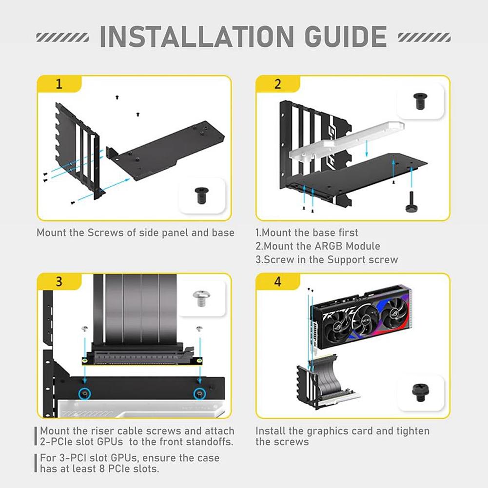 Vertical GPU Bracket Holder with 15cm PCI-E 4.0 X16 Riser Cable GPU Mount Graphic Card Bracket 90 Degree Right Angle