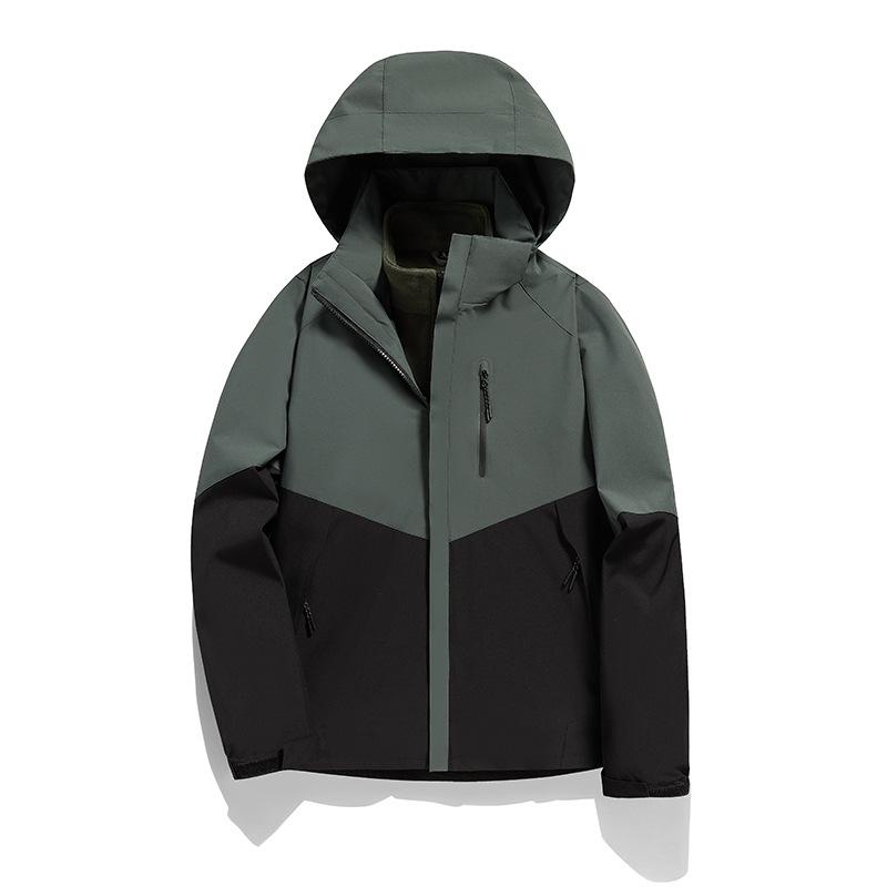 Unisex Color Block 3-in-1 Hooded Windproof Jacket with Detachable Down Liner