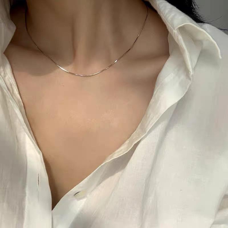 Elegant European & American Minimalist 925 Sterling Silver 18K Gold-Plated Snake Bone Chain for Women – Fine Cold-Style Clavicle Necklace.