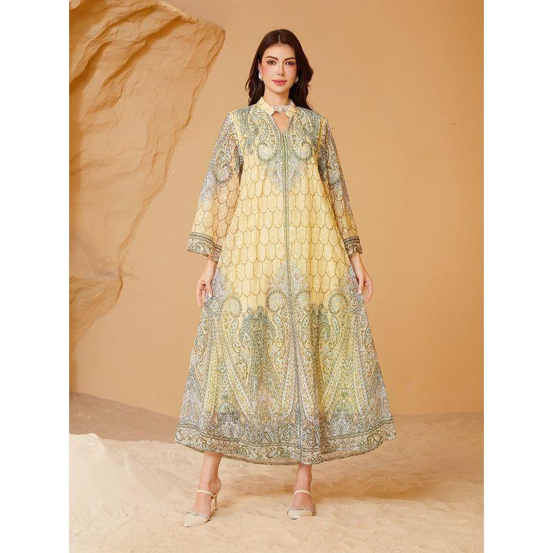 Middle East Women's Robe Embroidered Printed Rhinestones Female Dress Plus Size Dubai Dress plus-Size Dress