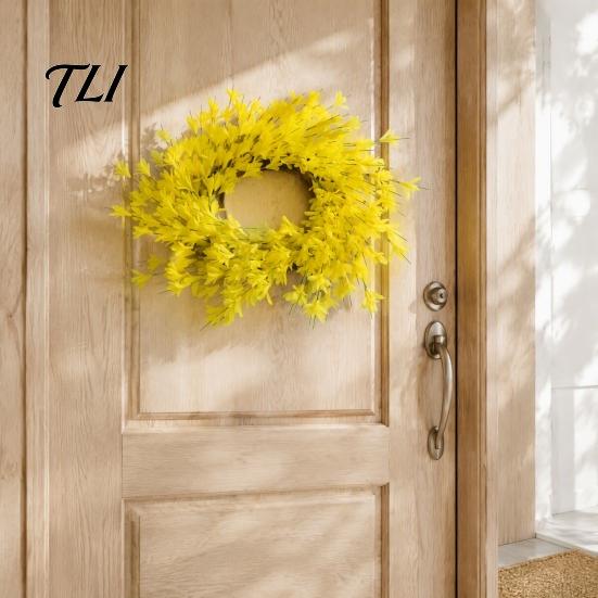 Artificial Fall Flower Wreath Fabric for Front Door, Autumn Harvest Floral Halloween Hanging Wreath, Thanksgiving Farmhouse Indoor Outdoor Porch Wall