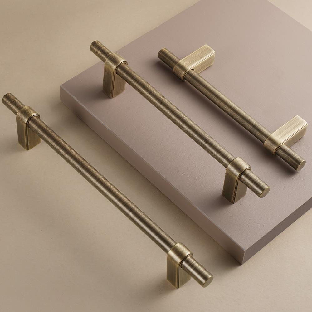 Dooroom Solid Brushed Brass Furniture Handles Modern Industrial Style Cupboard Wardrobe Dresser Shoe Drawer Cabinet Knobs