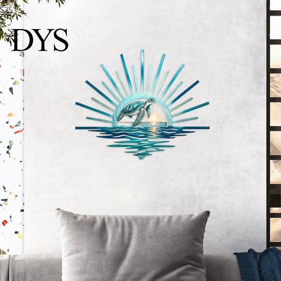 Three Dimensional Wall Art Metal Ocean Decor, Turtle/Lighthouse/Mermaid Pattern Weather Resistant Turtle Sculpture Sculptures for Patio Garden