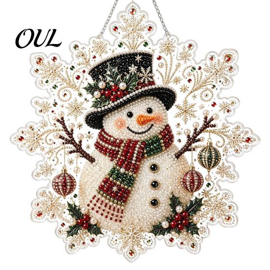 Festive Wall Hanging Ornament Christmas Faux Pearl Painting Suncatcher Kit, Acrylic Snowflake Shaped Board with Lace Adult Crafting Hobby Supplies