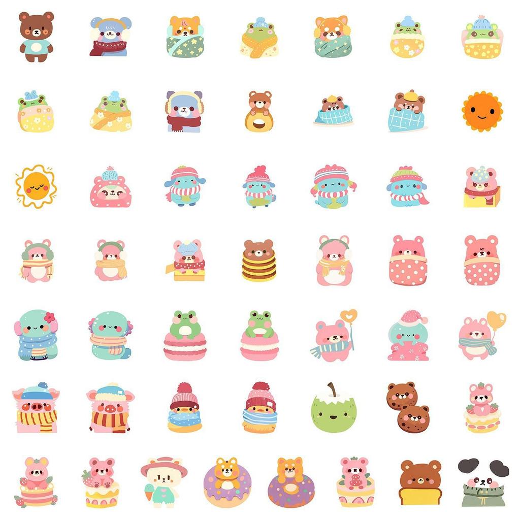 50PCS Cute Cartoon Animal Waterproof Stickers for Phones & Computers