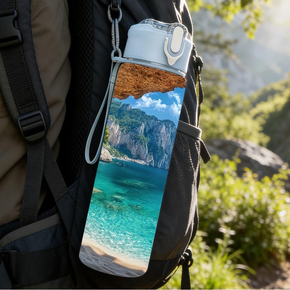 1PC Ocean Sea Cave Coastal Nature Landscape Art 750ml Color Plastic Sports Water Bottle Leakproof Flip Straw Lid Suitable for Sports Office Home Use
