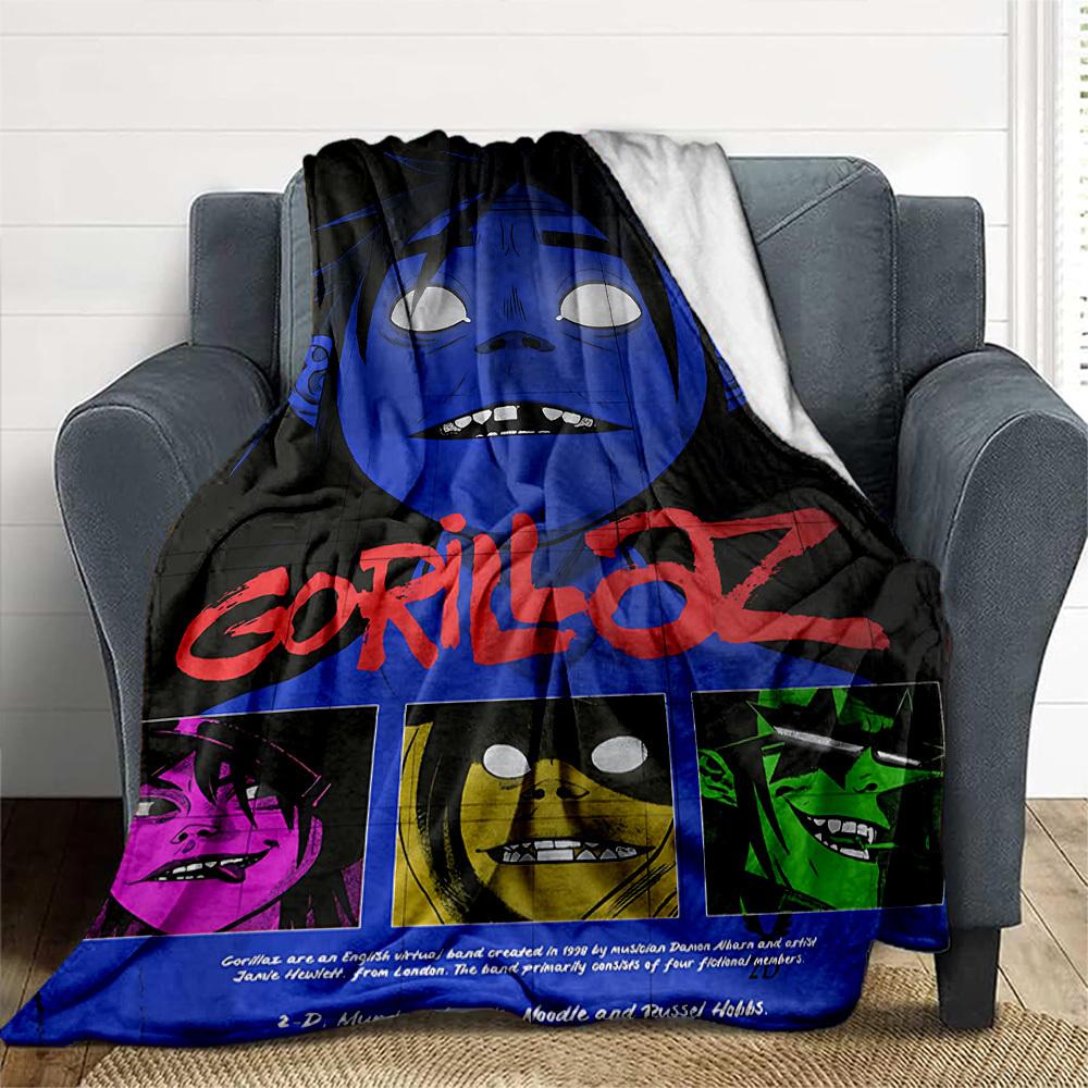 1pc Gorillaz Fictional Outdoor Blanket Lightweight Flannel, All-Season Use for Sofa, Bed, Travel, Camping, Living Room, Office, Couch076