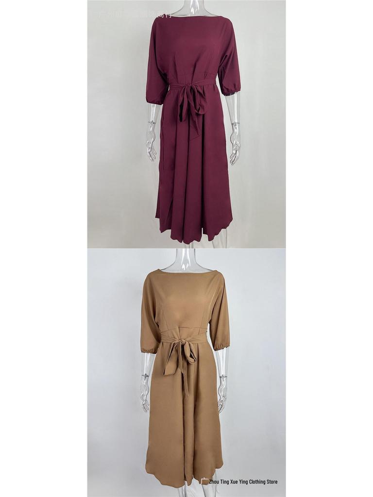 Spring Women's Elegant One-Shoulder Dress with Cinched Waist