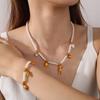 Pearl String Multi-Pendant Necklace Bracelet Cute Bear Smiley Element Sweet Wind Jewelry Set