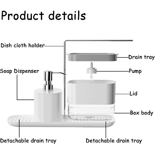 Kitchen Soap Dispenser Set with Dishcloth Holder, Dish Soap Dispenser for Kitchen Sink 5-in-1 Organizer for Kitchen Sink Countertop Storage, Kitchen