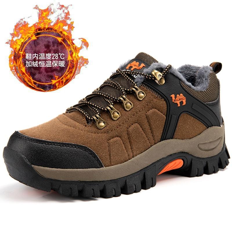 Outdoor Hiking Shoes Sports and Leisure Shoes Hiking Non-slip Waterproof Wear-resistant Travel Shoes Velvet Cotton Shoes Large Size