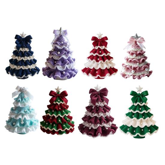 Handmade Crochet Christmas Tree DIY Xmas Tree Crochet Craft Starter Set with Bow And Faux Pearl for Beginners Knitting Holiday Decoration for