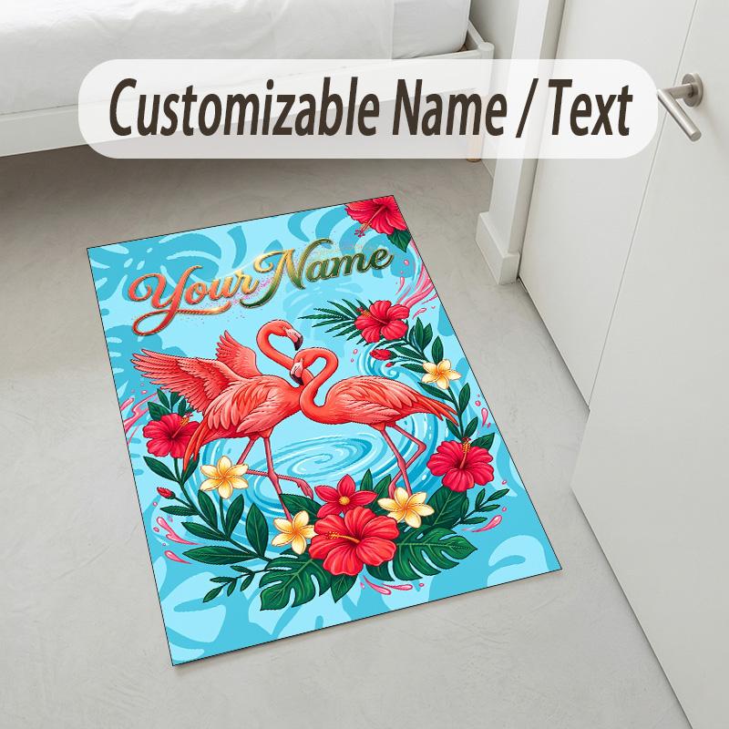 Floral Garden Theme Crystal Velvet Rug Personalized Custom Name Text Soft Floor Mat Home Decor