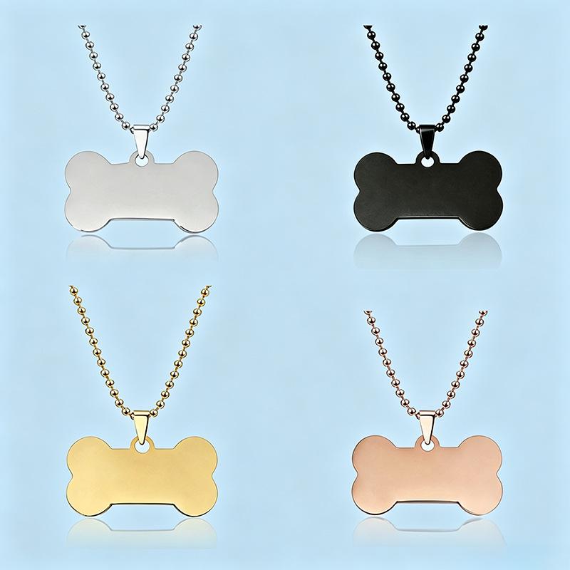 Engravable Stainless Steel Bone Pendant Necklace with Beaded Chain