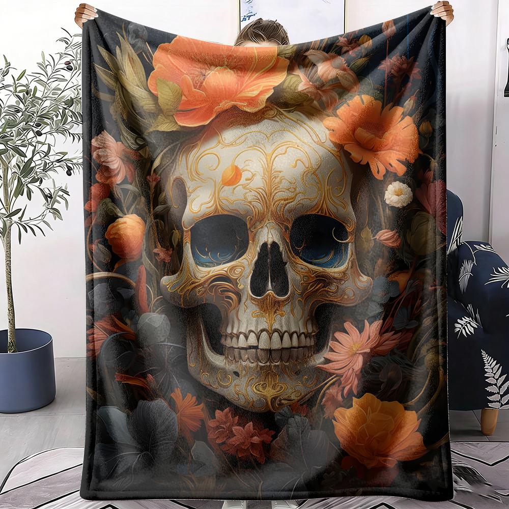 Skull and Roses Throw Soft Flannel AC Blanket Lightweight Summer Nap Throw Cozy Blanket for Sofa Bed Travel Home 75x90cm